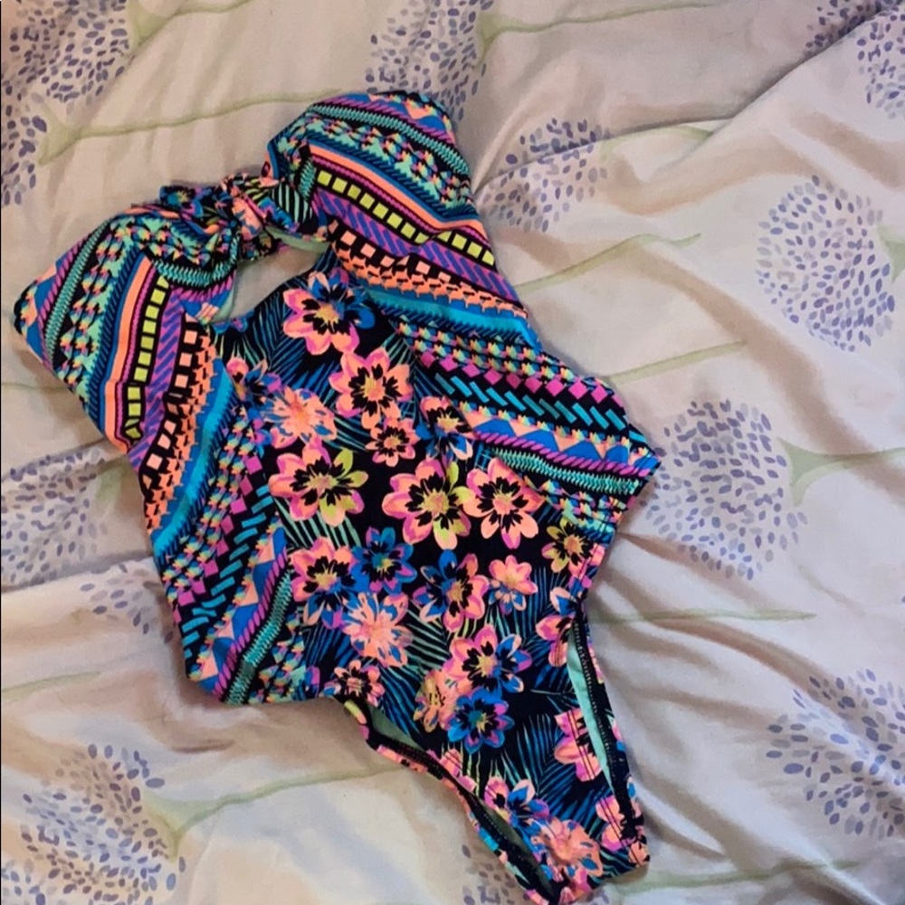 One piece bikini colorful tribal floral print